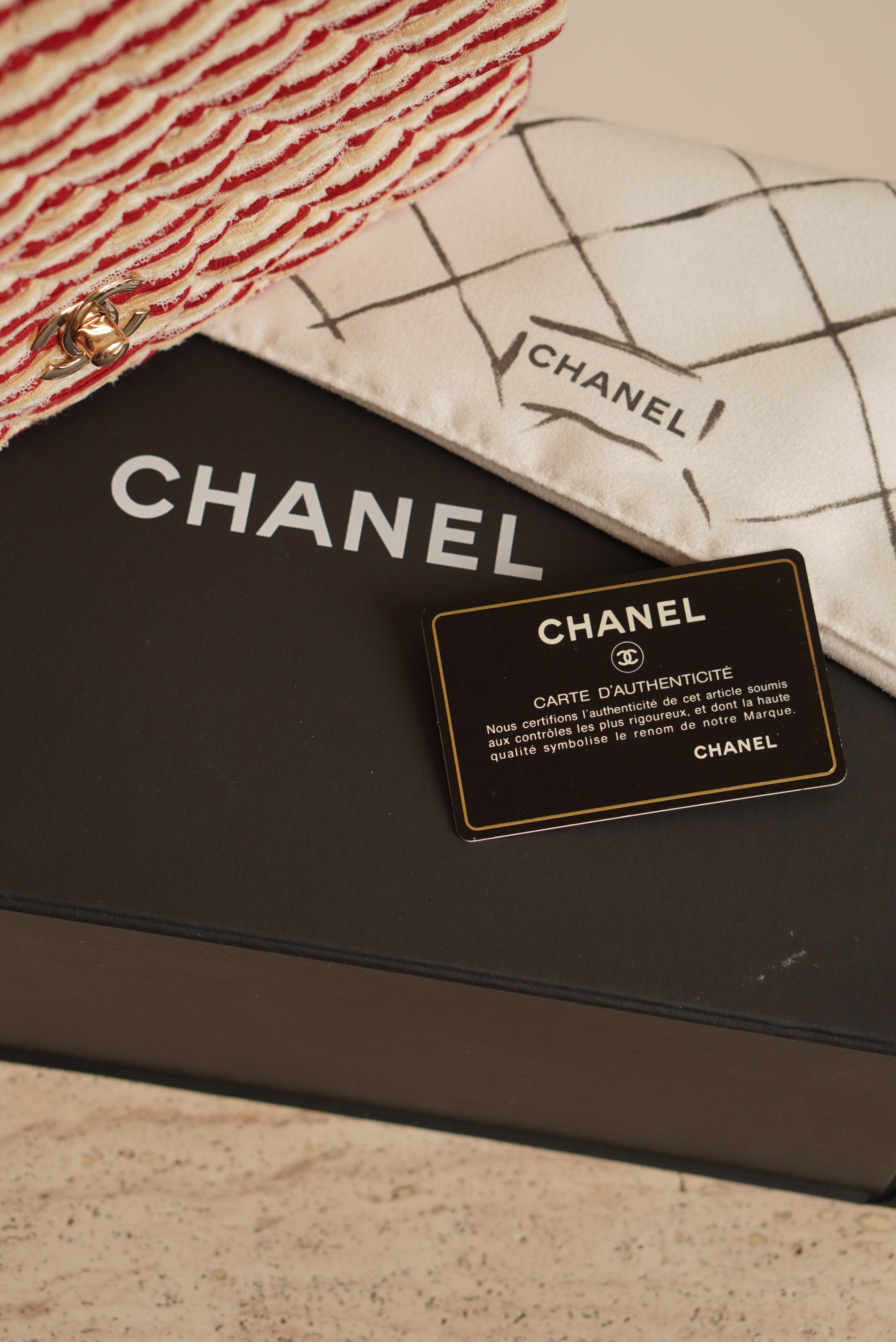 CHANEL CLASSIC COCO SAILOR MEDIUM DOUBLE FLAP | RED STRIPED