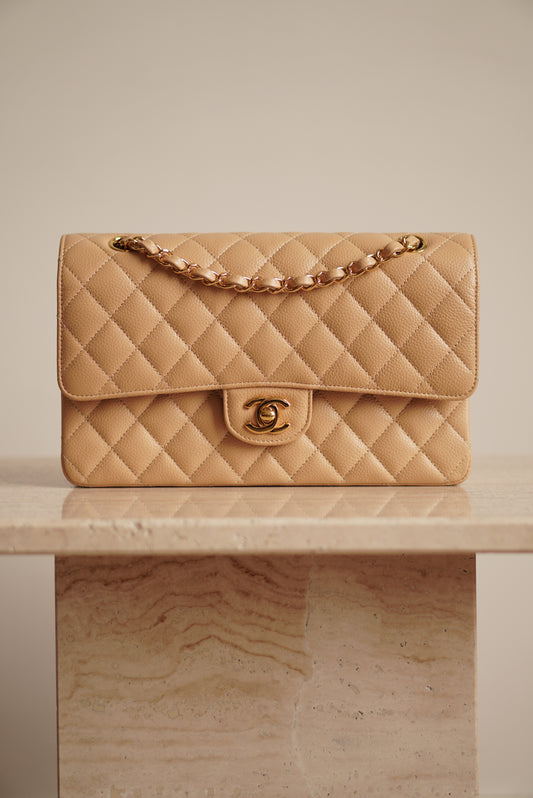 CHANEL CLASSIC MEDIUM DOUBLE FLAP | BEIGE