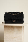 CHANEL CLASSIC MEDIUM DOUBLE FLAP | BLACK TWEED PATCHWORK