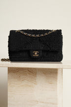 CHANEL CLASSIC MEDIUM DOUBLE FLAP | BLACK TWEED PATCHWORK