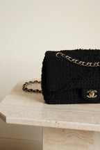CHANEL CLASSIC MEDIUM DOUBLE FLAP | BLACK TWEED PATCHWORK