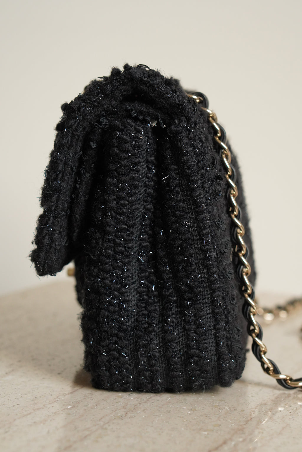 CHANEL CLASSIC MEDIUM DOUBLE FLAP | BLACK TWEED PATCHWORK