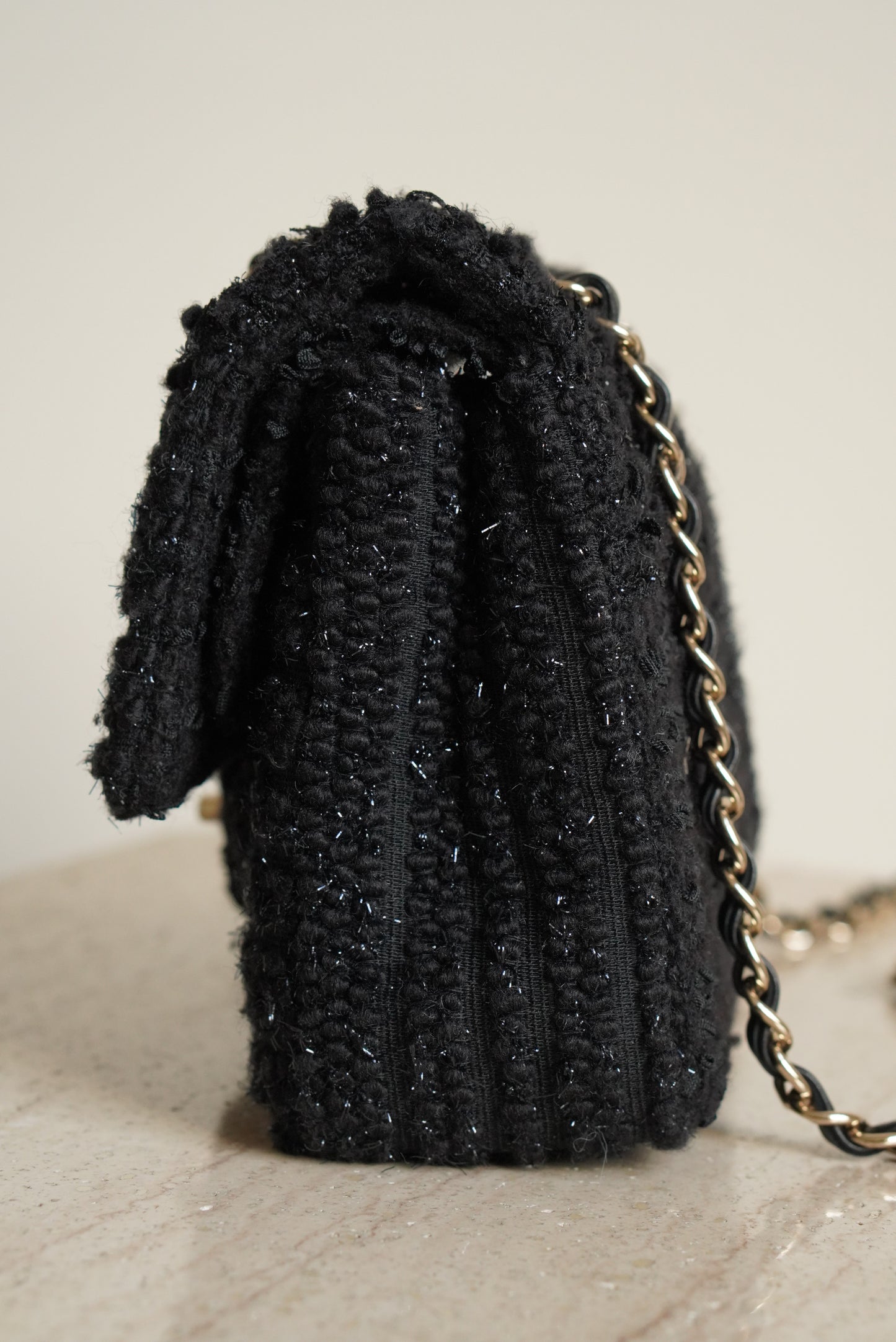 CHANEL CLASSIC MEDIUM DOUBLE FLAP | BLACK TWEED PATCHWORK