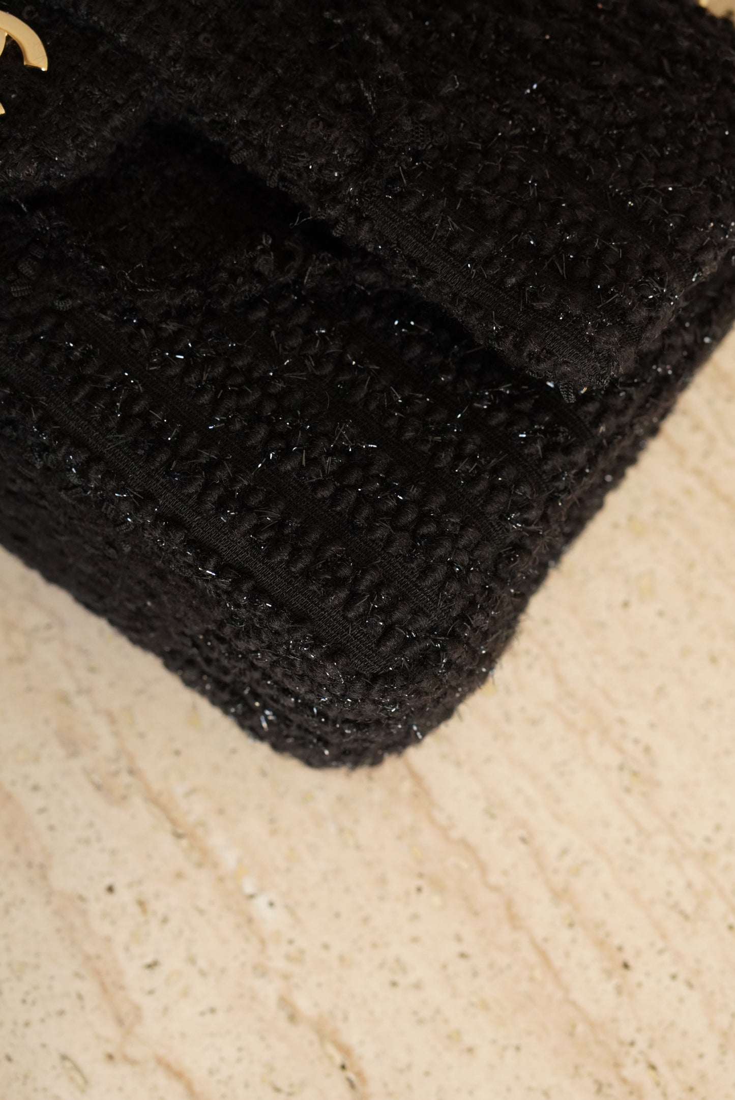CHANEL CLASSIC MEDIUM DOUBLE FLAP | BLACK TWEED PATCHWORK