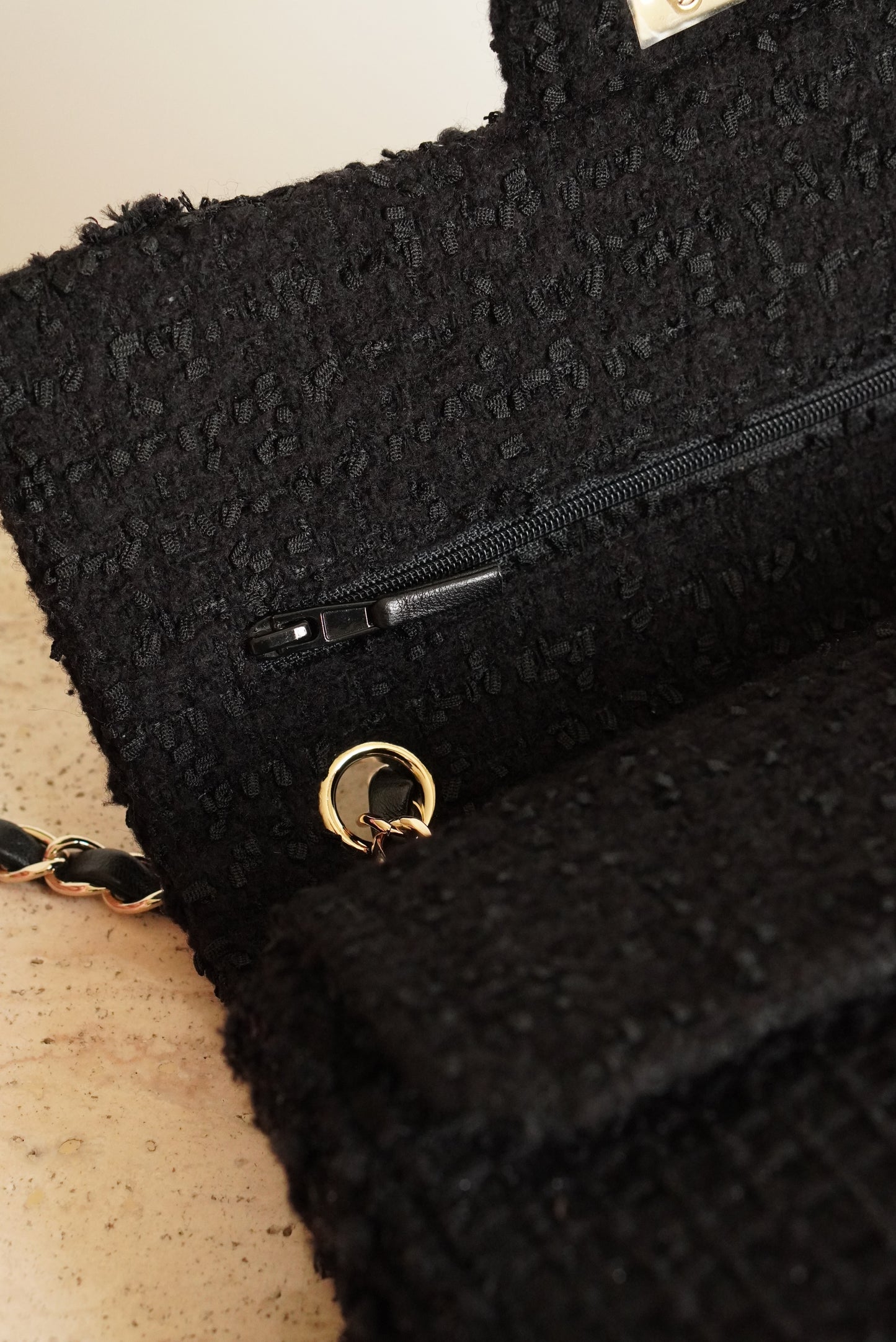 CHANEL CLASSIC MEDIUM DOUBLE FLAP | BLACK TWEED PATCHWORK