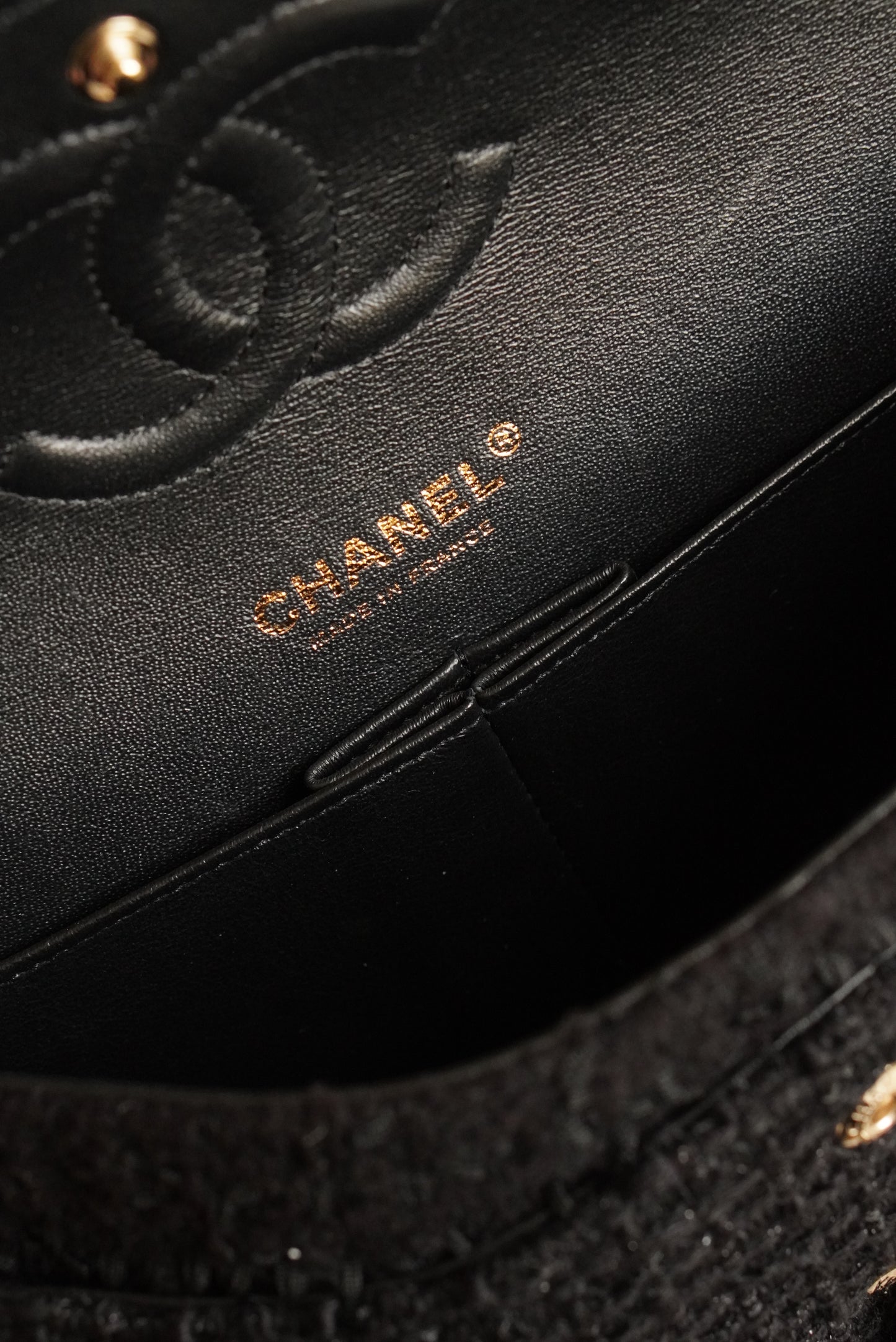 CHANEL CLASSIC MEDIUM DOUBLE FLAP | BLACK TWEED PATCHWORK