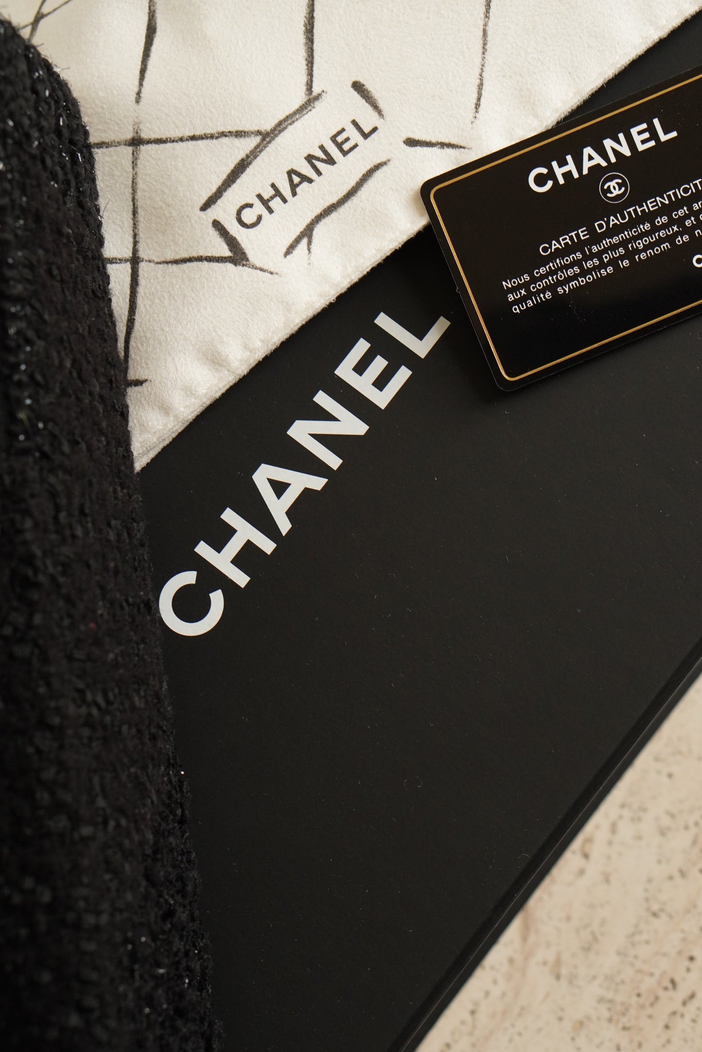 CHANEL CLASSIC MEDIUM DOUBLE FLAP | BLACK TWEED PATCHWORK