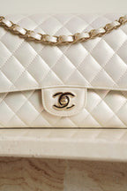 CHANEL CLASSIC MEDIUM DOUBLE FLAP | IRIDESCENT IVORY