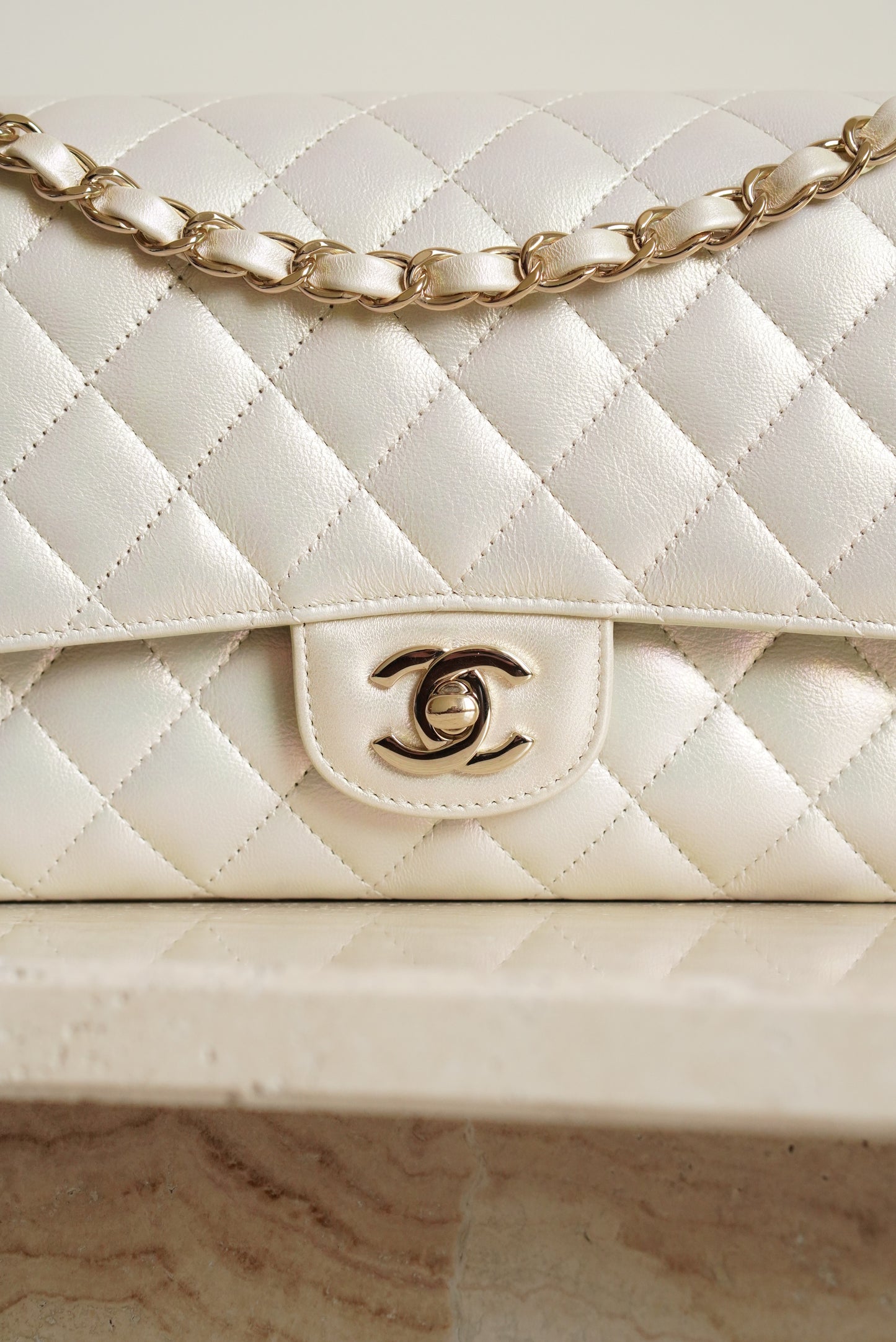 CHANEL CLASSIC MEDIUM DOUBLE FLAP | IRIDESCENT IVORY