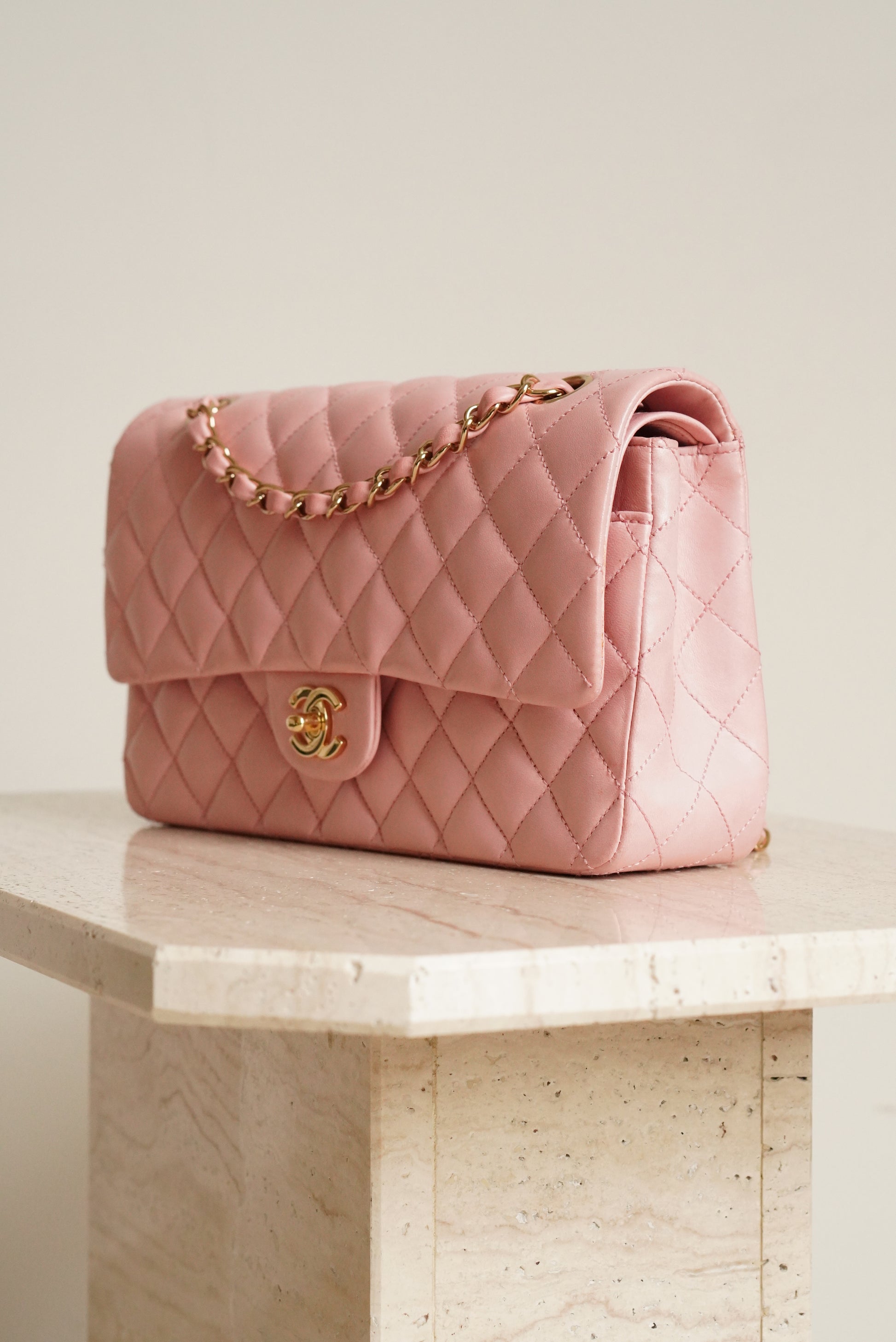 Light Pink Chanel Rose Gold Flap Bag CHANEL Large Double Flap Bag