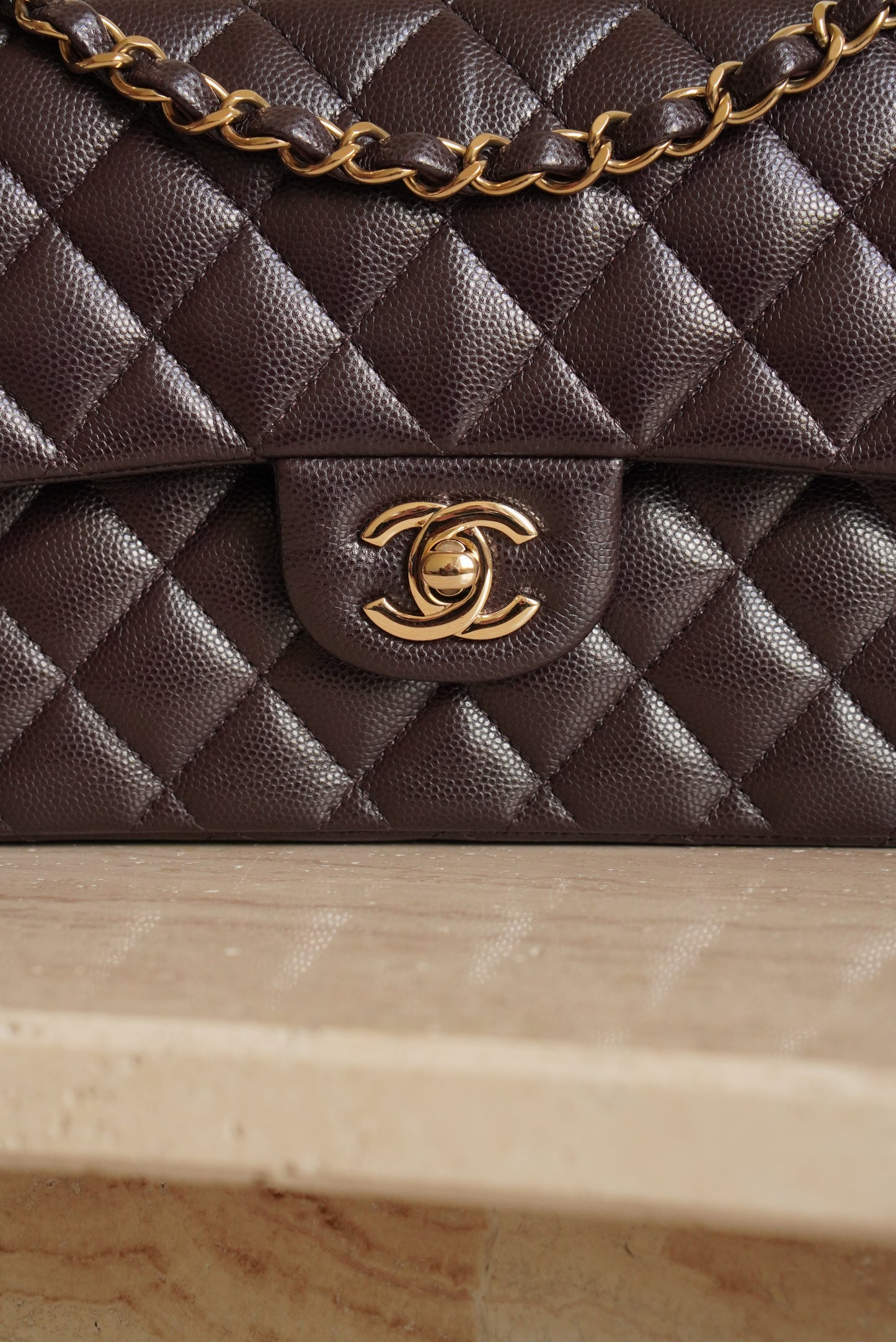 CHANEL CLASSIC 22K SMALL DOUBLE FLAP | DARK BROWN