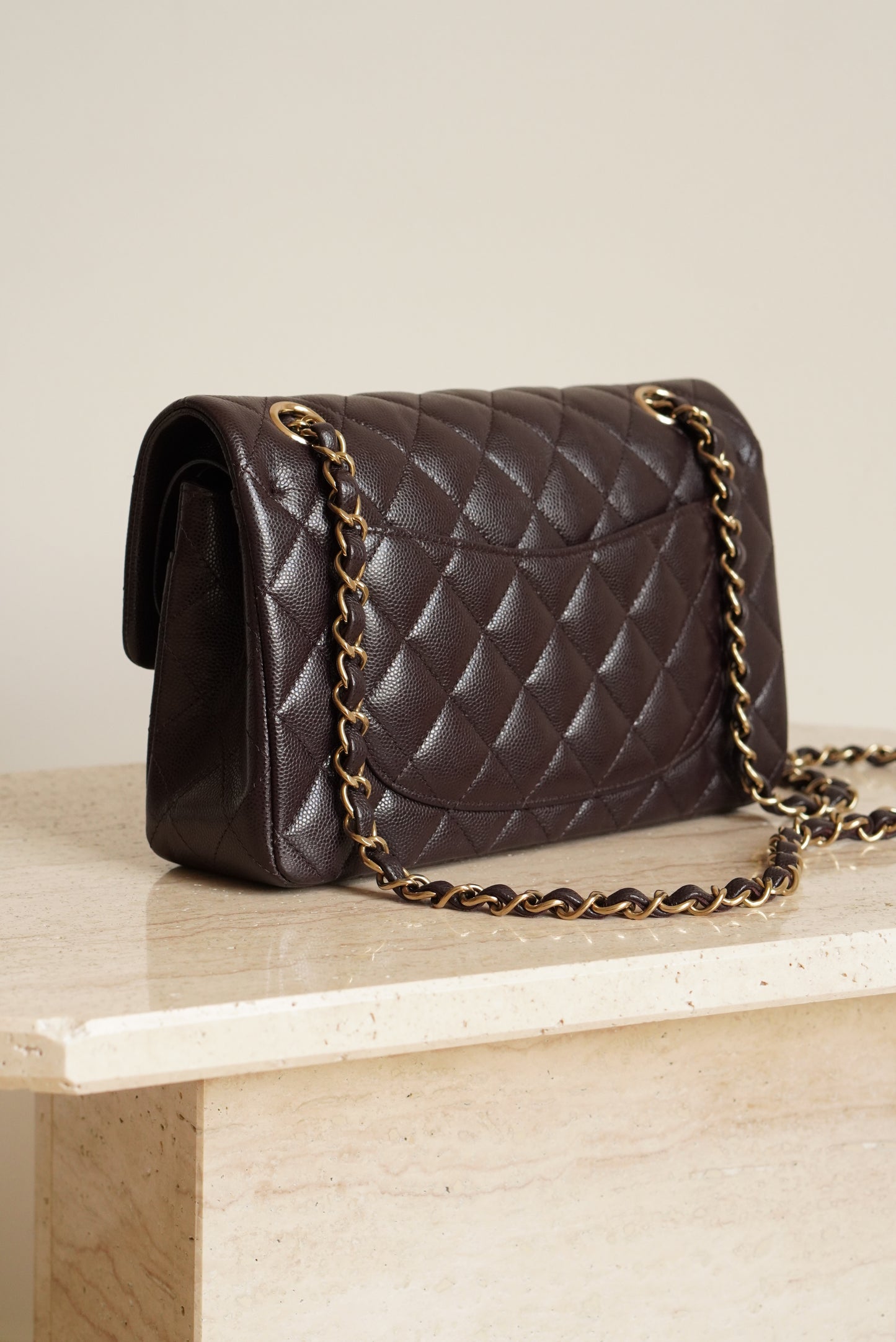 CHANEL CLASSIC 22K SMALL DOUBLE FLAP | DARK BROWN