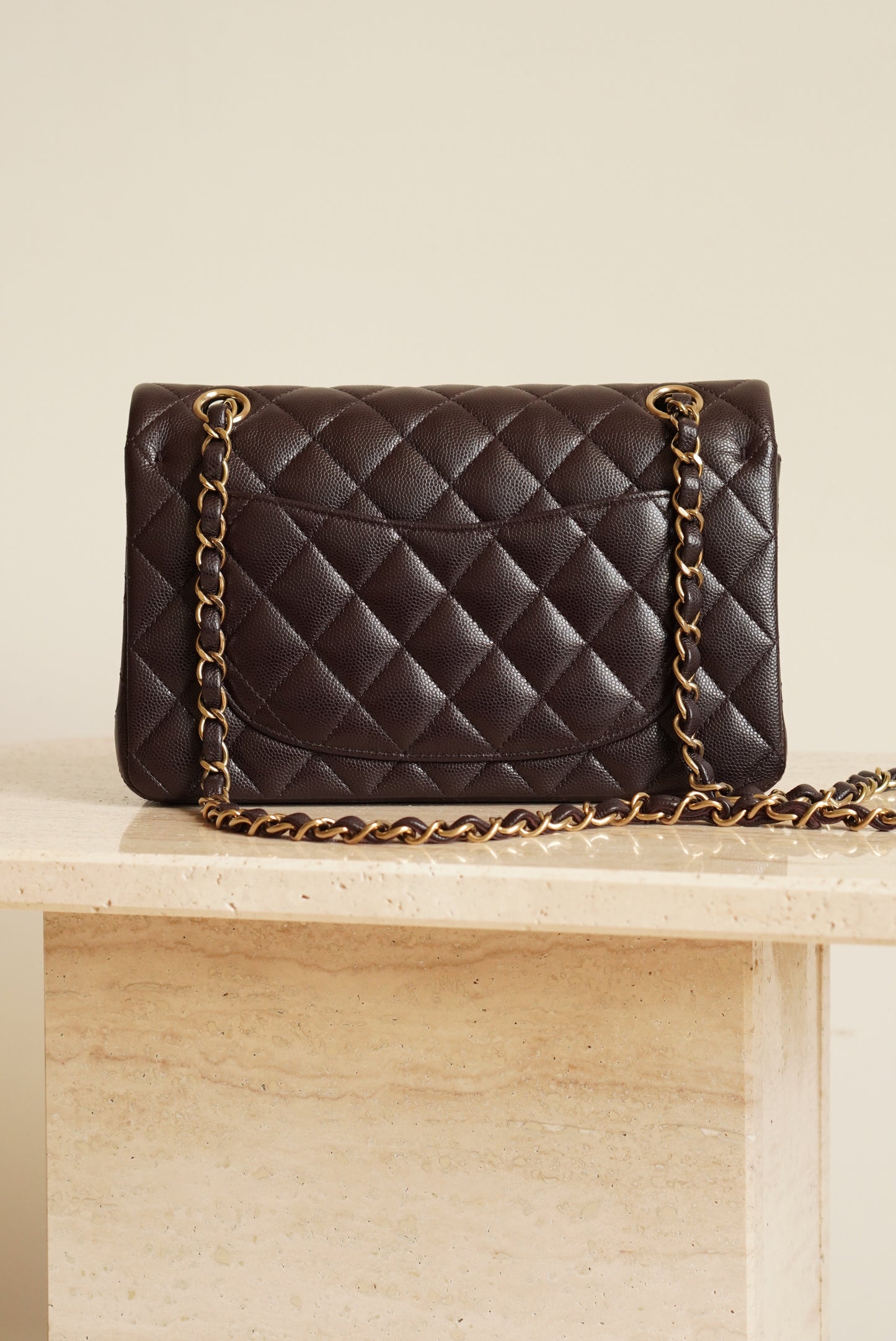 CHANEL CLASSIC 22K SMALL DOUBLE FLAP | DARK BROWN