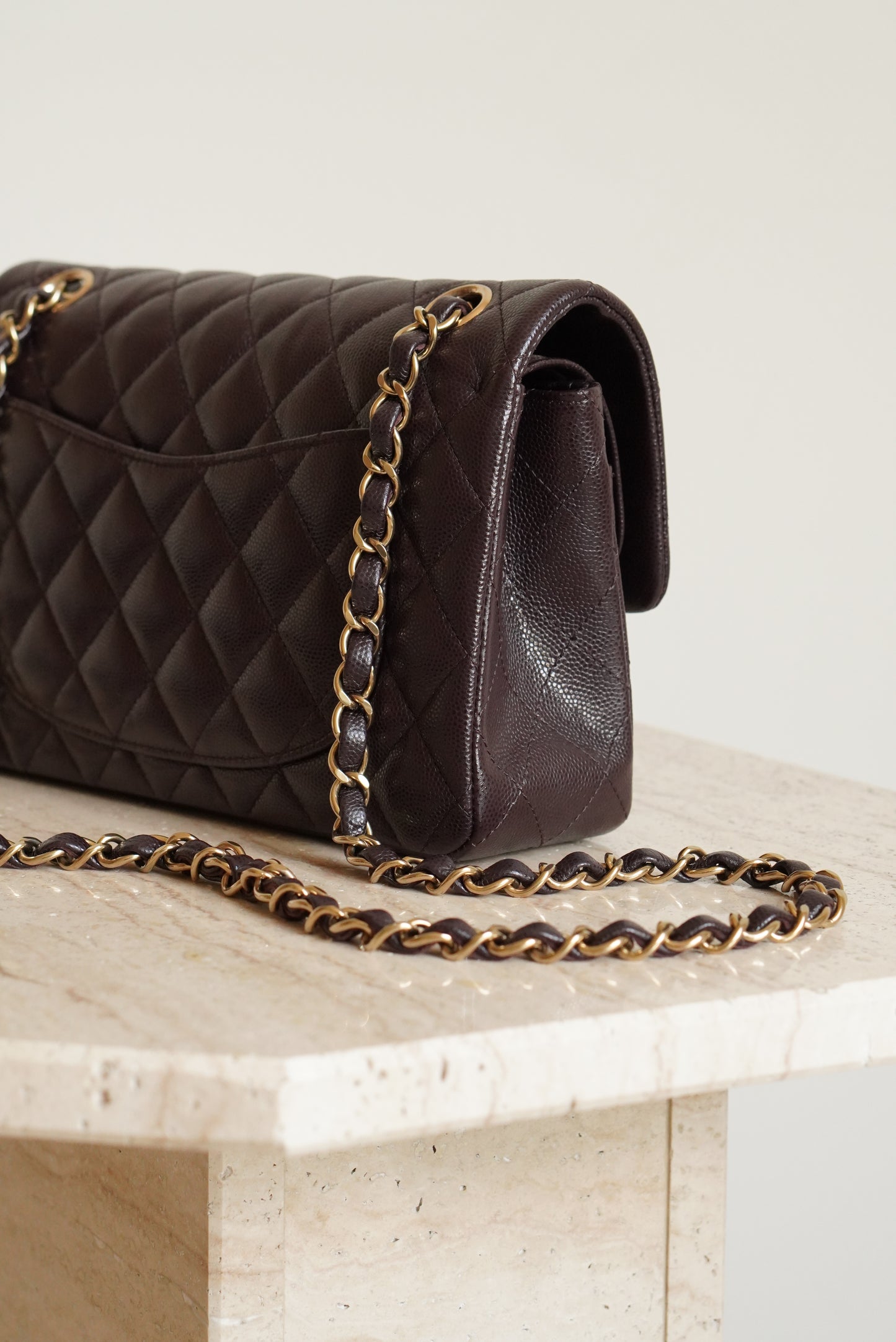 CHANEL CLASSIC 22K SMALL DOUBLE FLAP | DARK BROWN