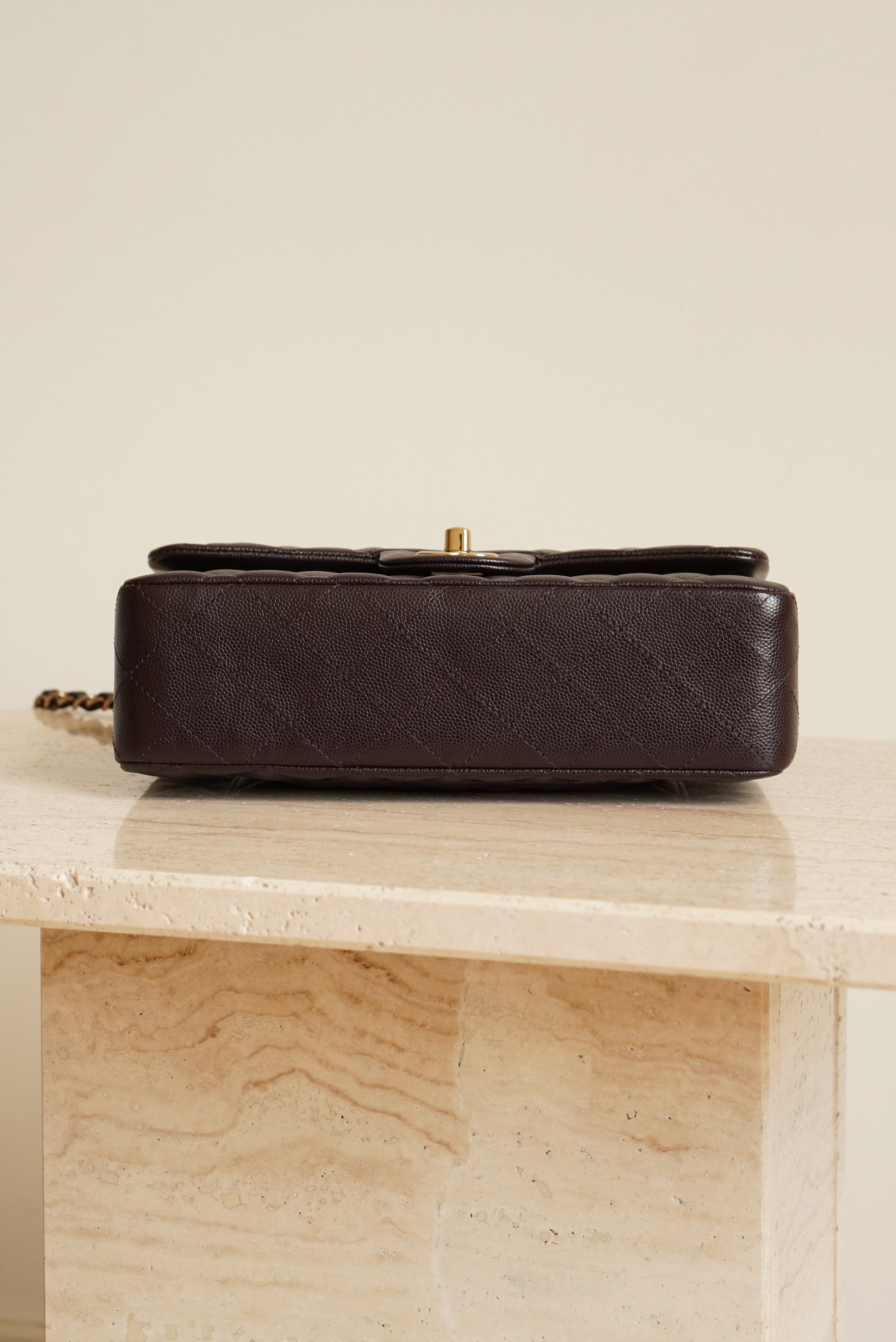 CHANEL CLASSIC 22K SMALL DOUBLE FLAP | DARK BROWN