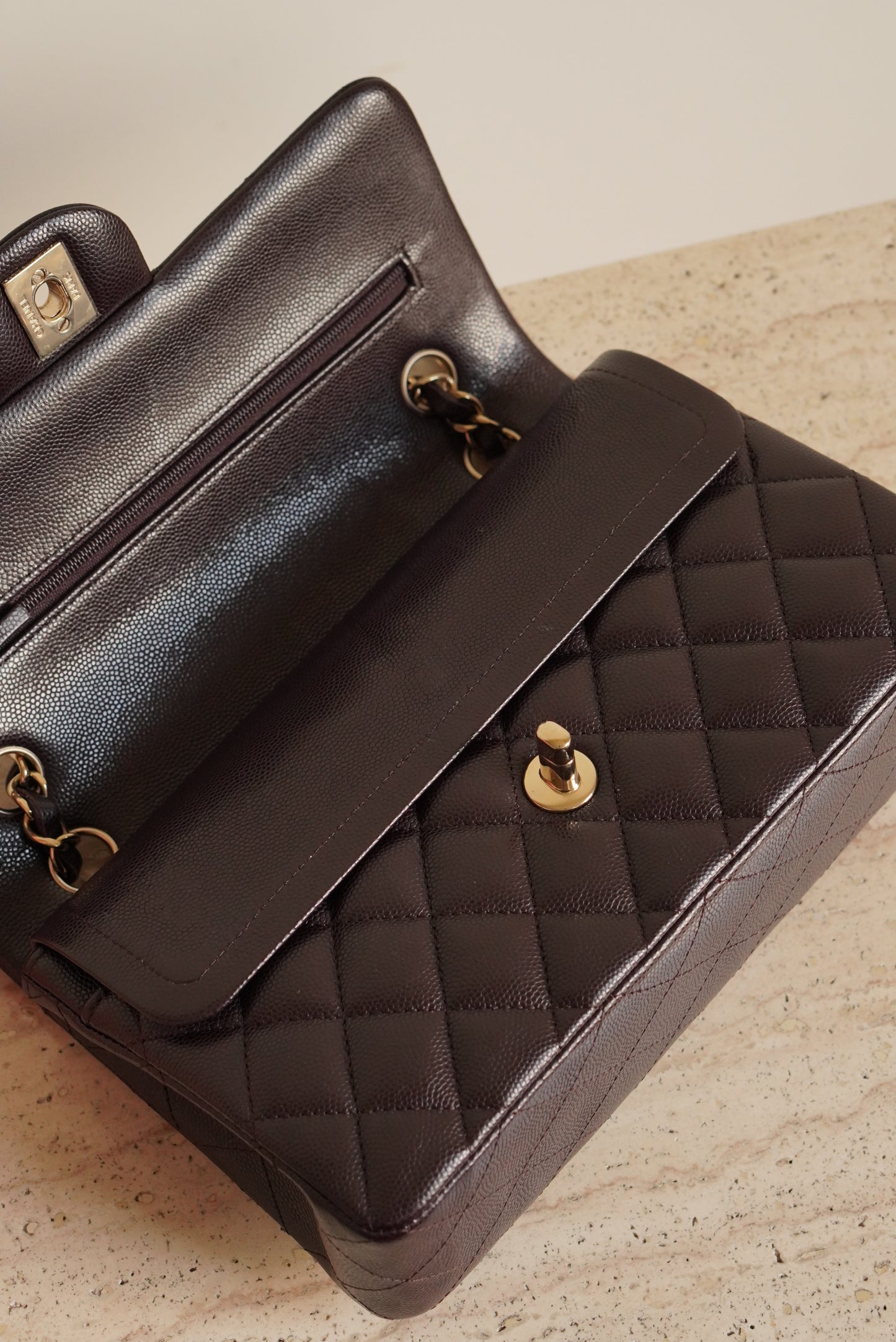 CHANEL CLASSIC 22K SMALL DOUBLE FLAP | DARK BROWN