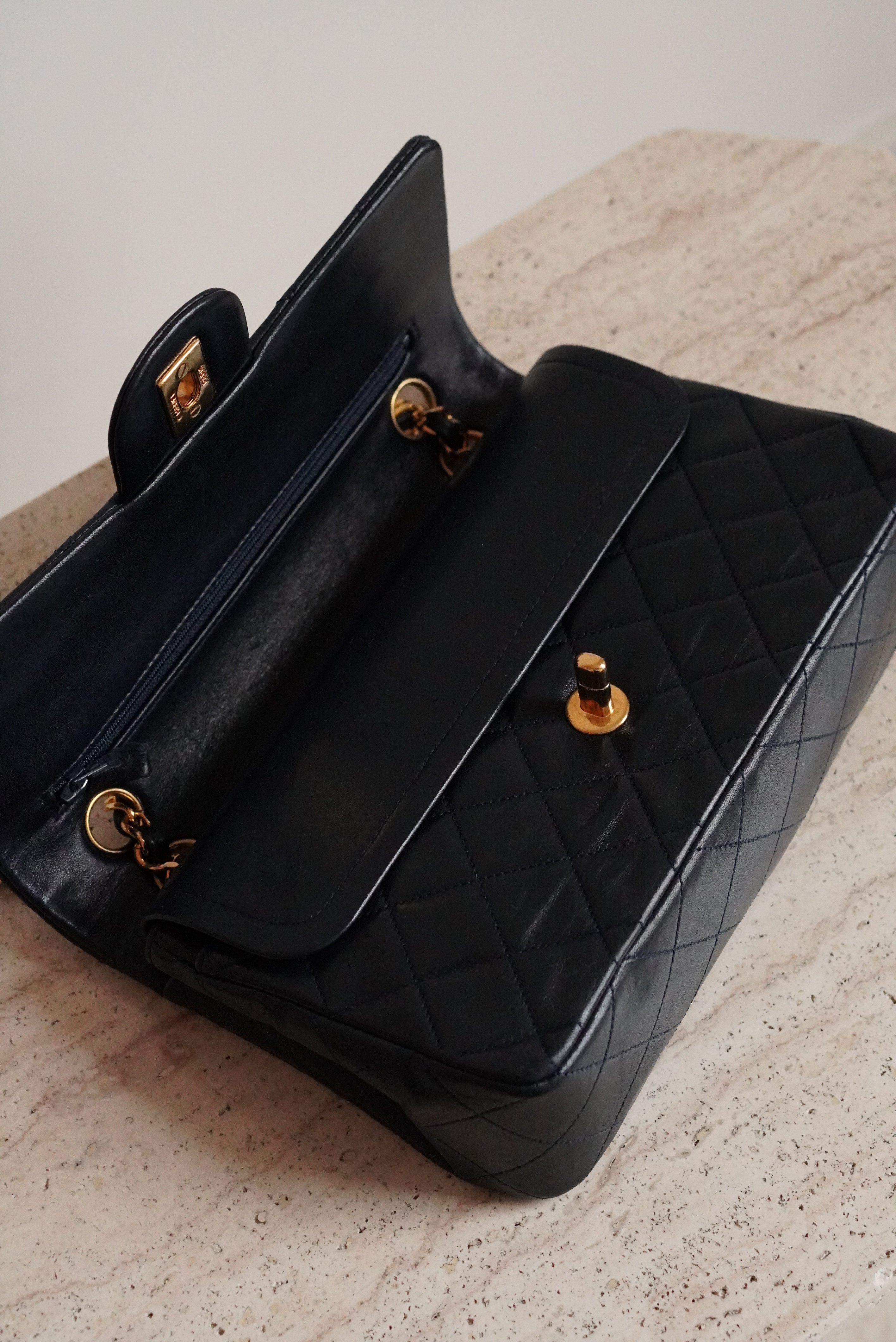 CHANEL CLASSIC SMALL DOUBLE FLAP | NAVY BLUE