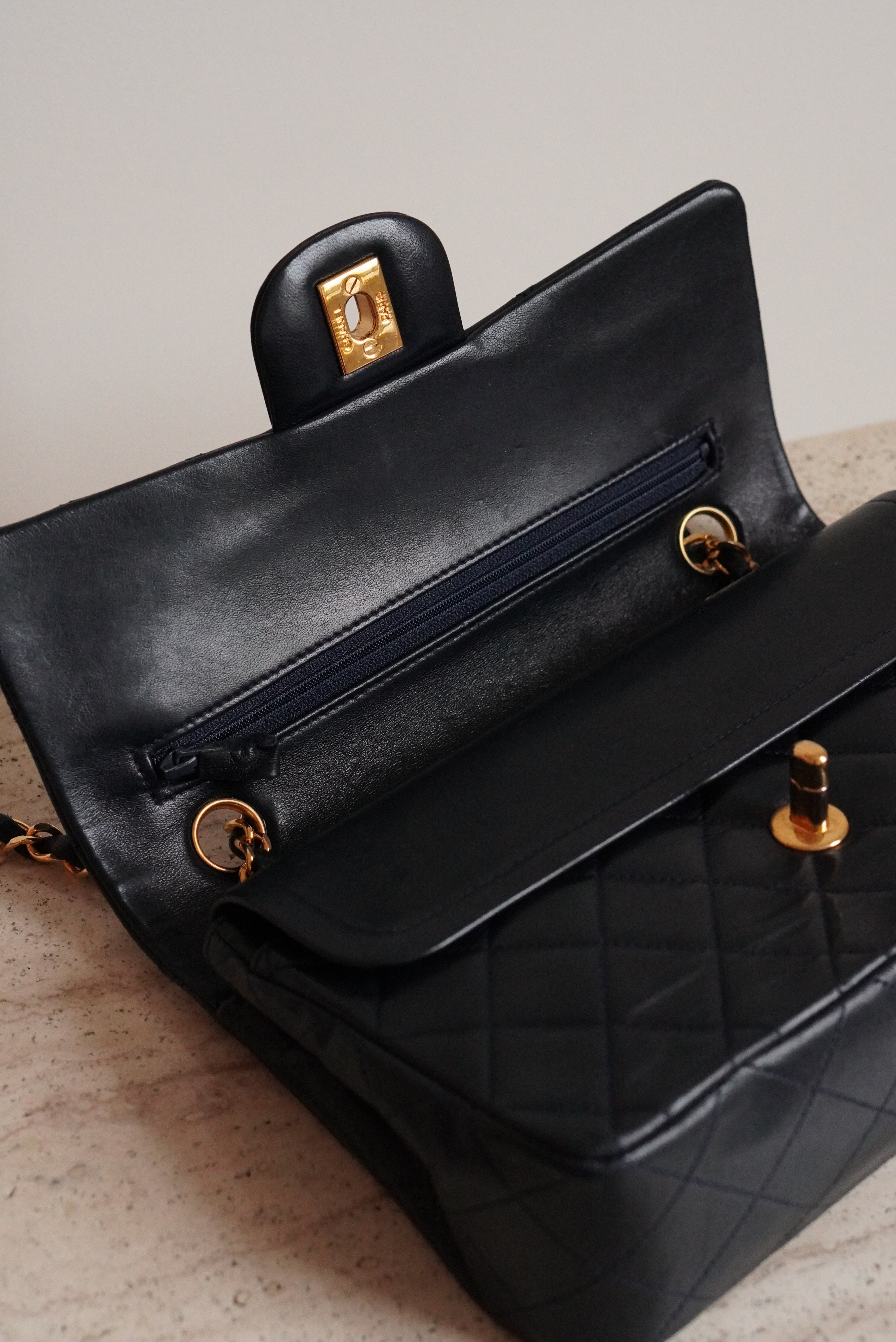 CHANEL CLASSIC SMALL DOUBLE FLAP | NAVY BLUE