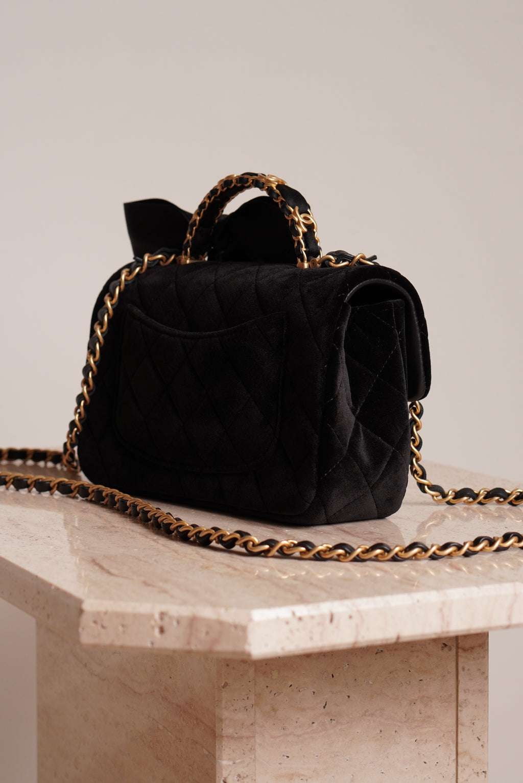 CHANEL 25K MINI RECTANGULAR TOP HANDLE | BLACK VELVET