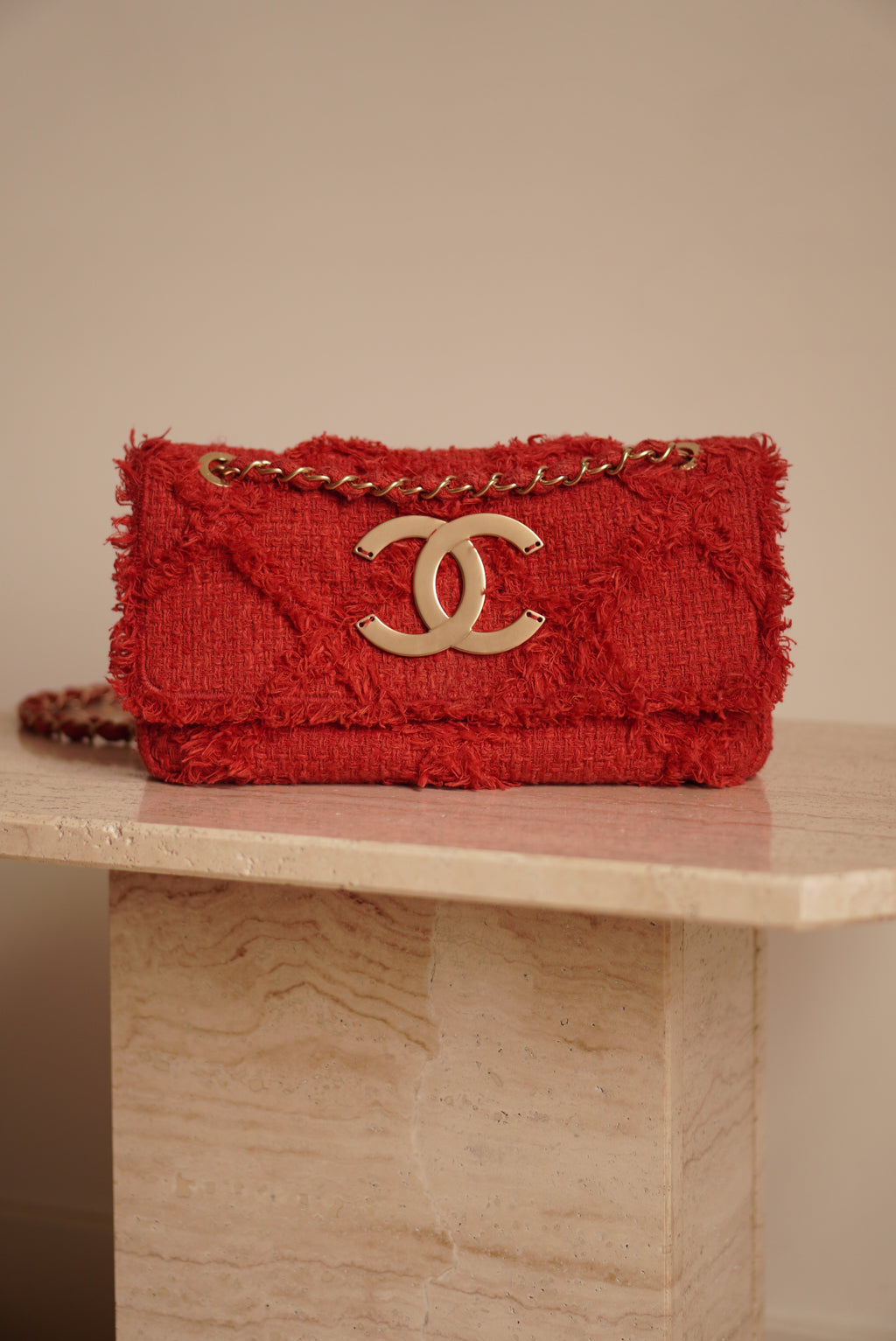 CHANEL MEDIUM TWEED FLAP BAG | RED