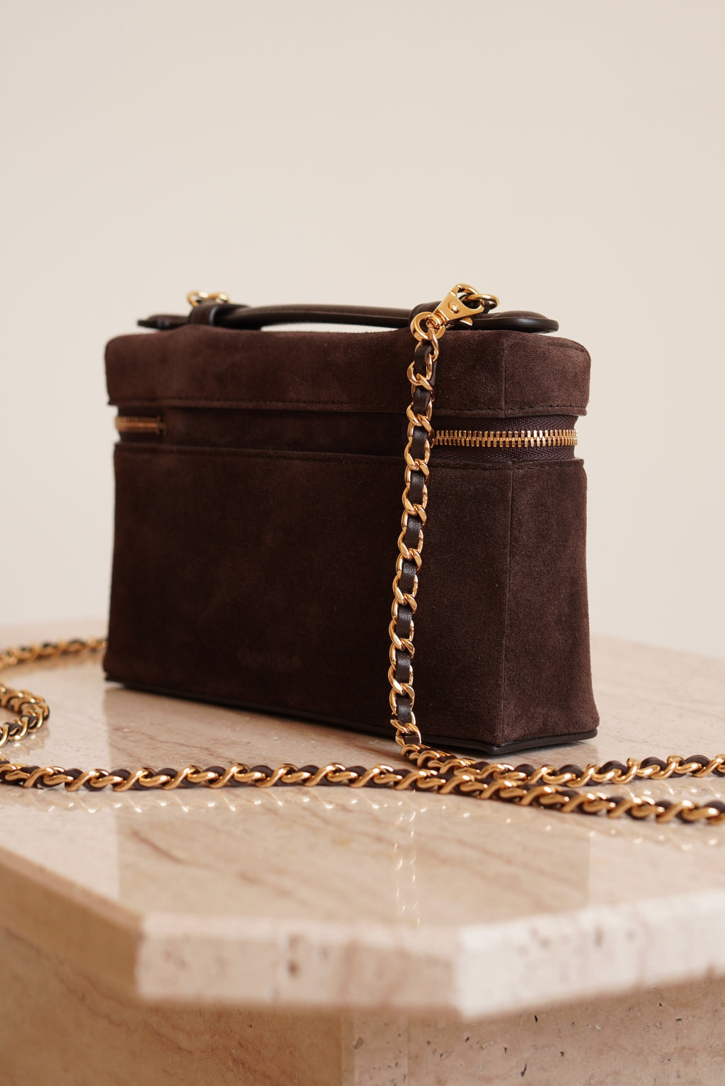 CHANEL CLASSIC 26A VANITY WITH CHAIN | BROWN SUEDE