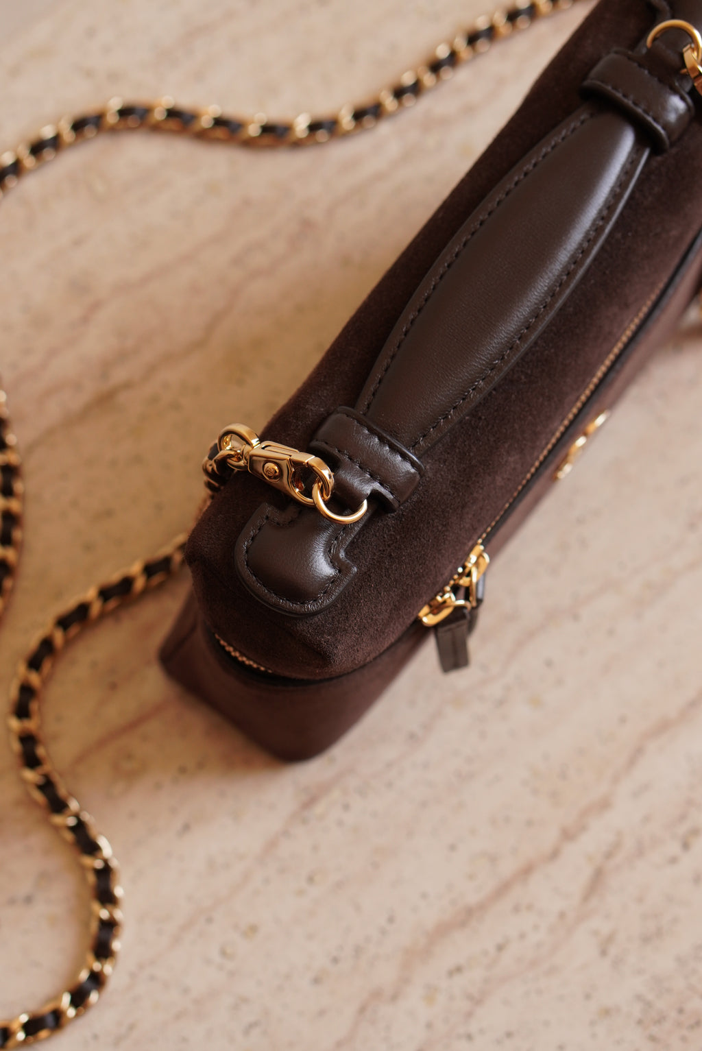 CHANEL CLASSIC 26A VANITY WITH CHAIN | BROWN SUEDE