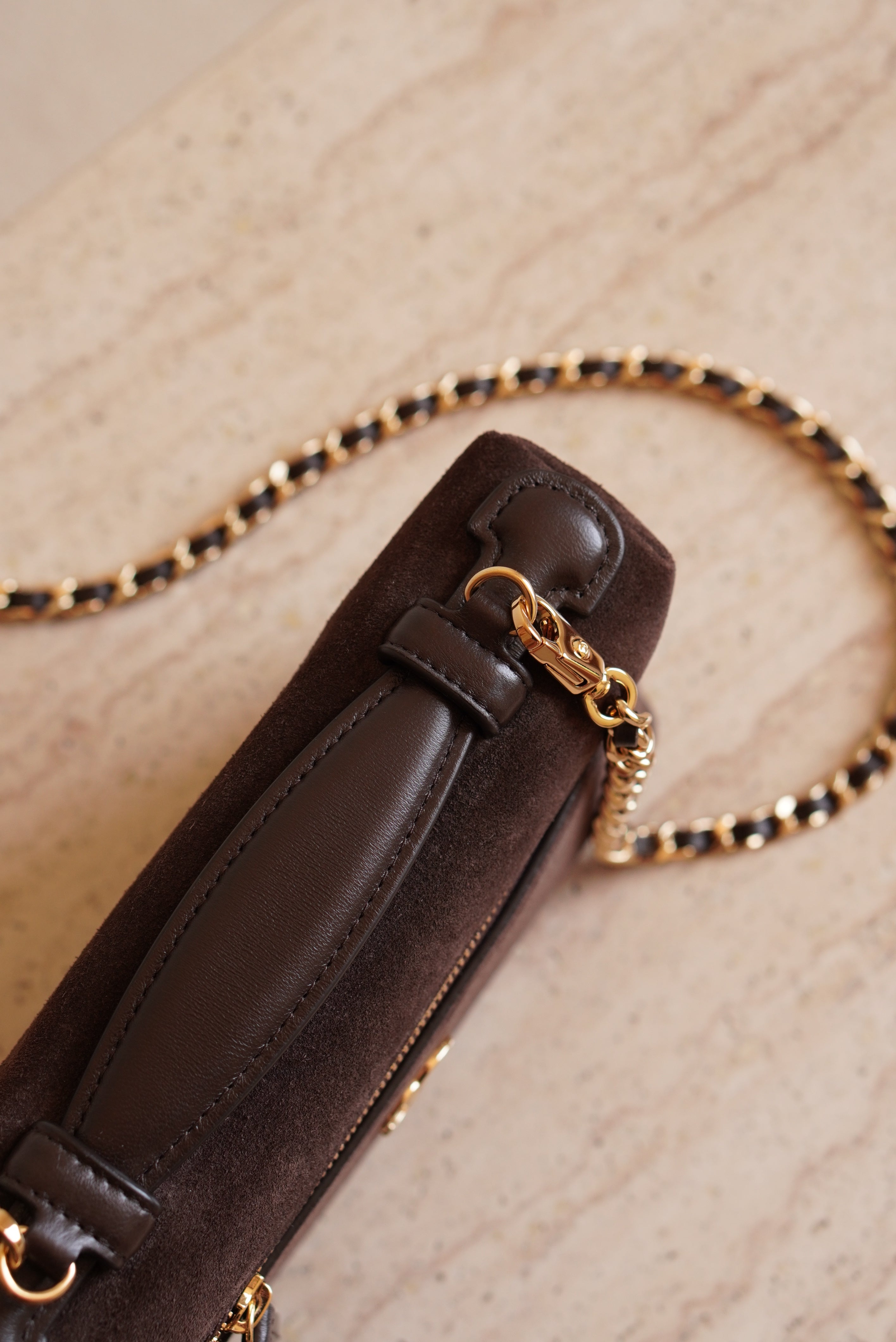 CHANEL CLASSIC 26A VANITY WITH CHAIN | BROWN SUEDE