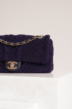 CHANEL 18A PARIS-HAMBURG CABLE KNIT SMALL SINGLE FLAP | NAVY