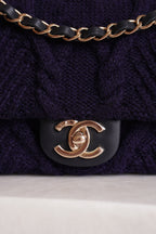 CHANEL 18A PARIS-HAMBURG CABLE KNIT SMALL SINGLE FLAP | NAVY