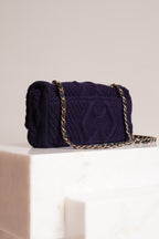 CHANEL 18A PARIS-HAMBURG CABLE KNIT SMALL SINGLE FLAP | NAVY