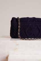 CHANEL 18A PARIS-HAMBURG CABLE KNIT SMALL SINGLE FLAP | NAVY