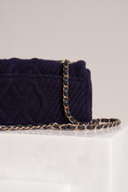 CHANEL 18A PARIS-HAMBURG CABLE KNIT SMALL SINGLE FLAP | NAVY