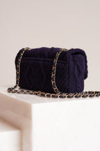 CHANEL 18A PARIS-HAMBURG CABLE KNIT SMALL SINGLE FLAP | NAVY