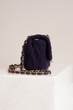 CHANEL 18A PARIS-HAMBURG CABLE KNIT SMALL SINGLE FLAP | NAVY