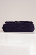 CHANEL 18A PARIS-HAMBURG CABLE KNIT SMALL SINGLE FLAP | NAVY