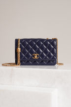 CHANEL PILLOW CRUSH WALLET ON CHAIN | DARK BLUE