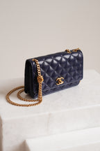 CHANEL PILLOW CRUSH WALLET ON CHAIN | DARK BLUE