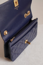 CHANEL PILLOW CRUSH WALLET ON CHAIN | DARK BLUE