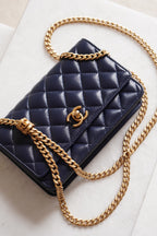 CHANEL PILLOW CRUSH WALLET ON CHAIN | DARK BLUE