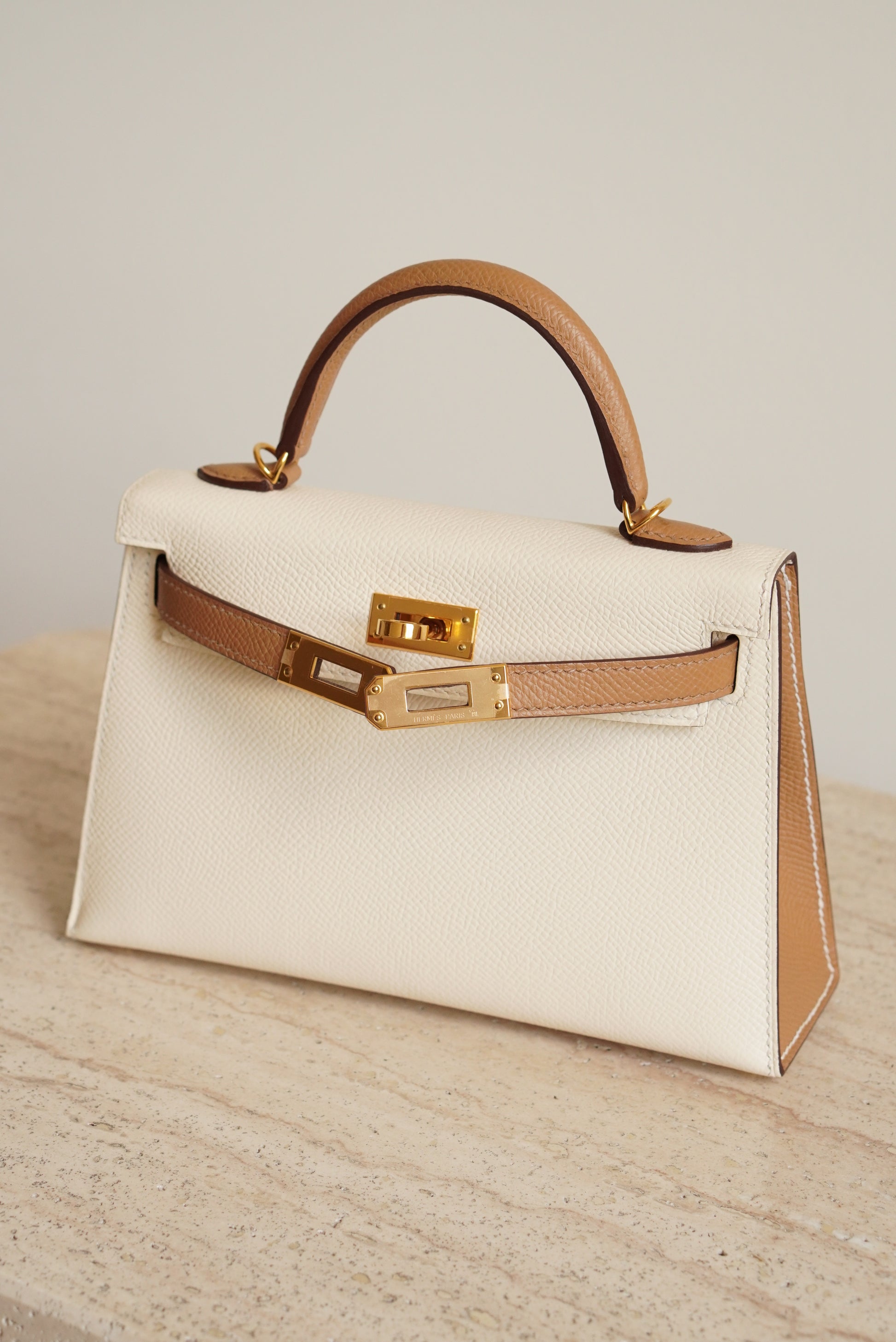 THE MENUE HERMÈS MINI KELLY SELLIER EPSOM HSS CRAIE BISCUIT