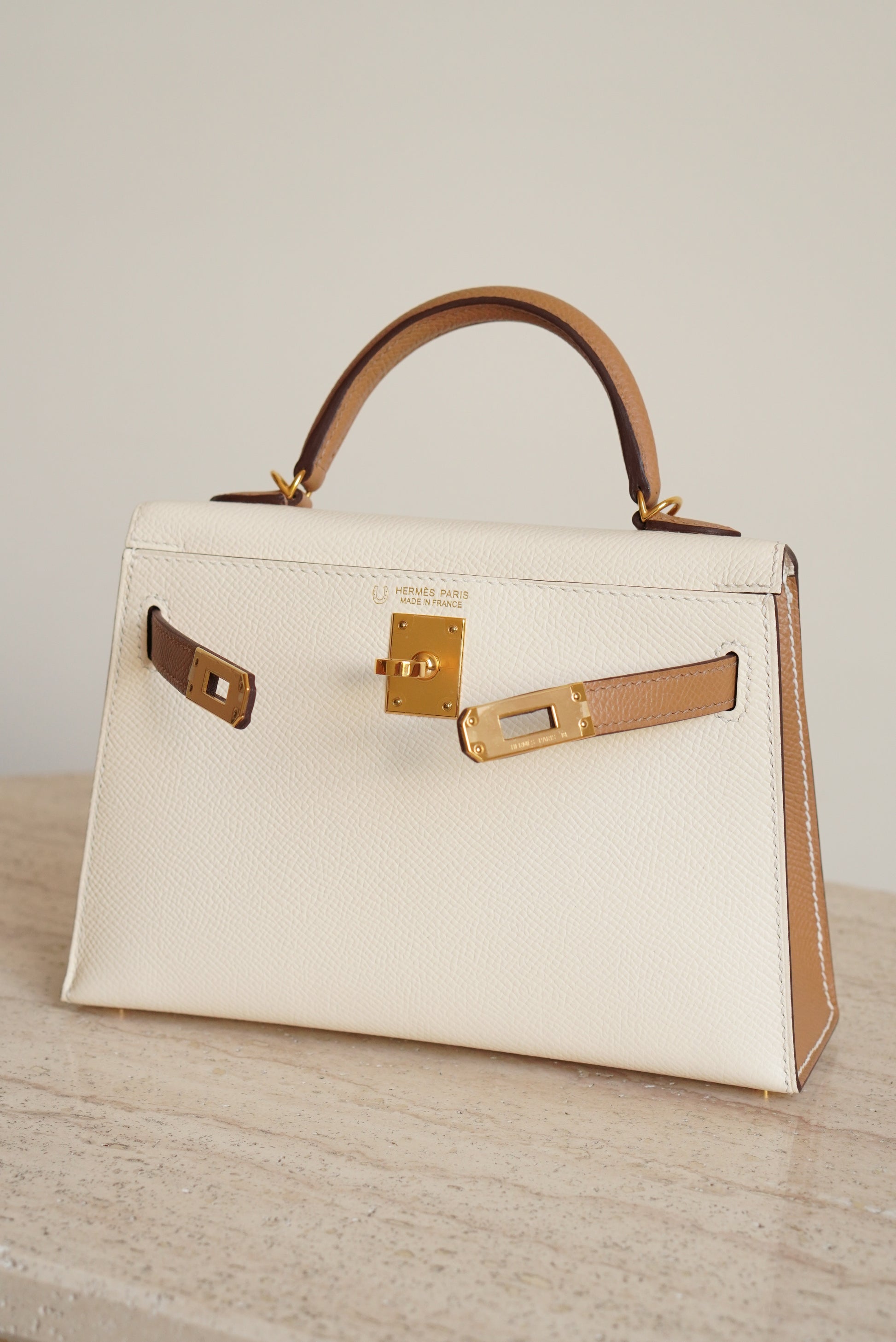 THE MENUE HERMÈS MINI KELLY SELLIER EPSOM HSS CRAIE BISCUIT