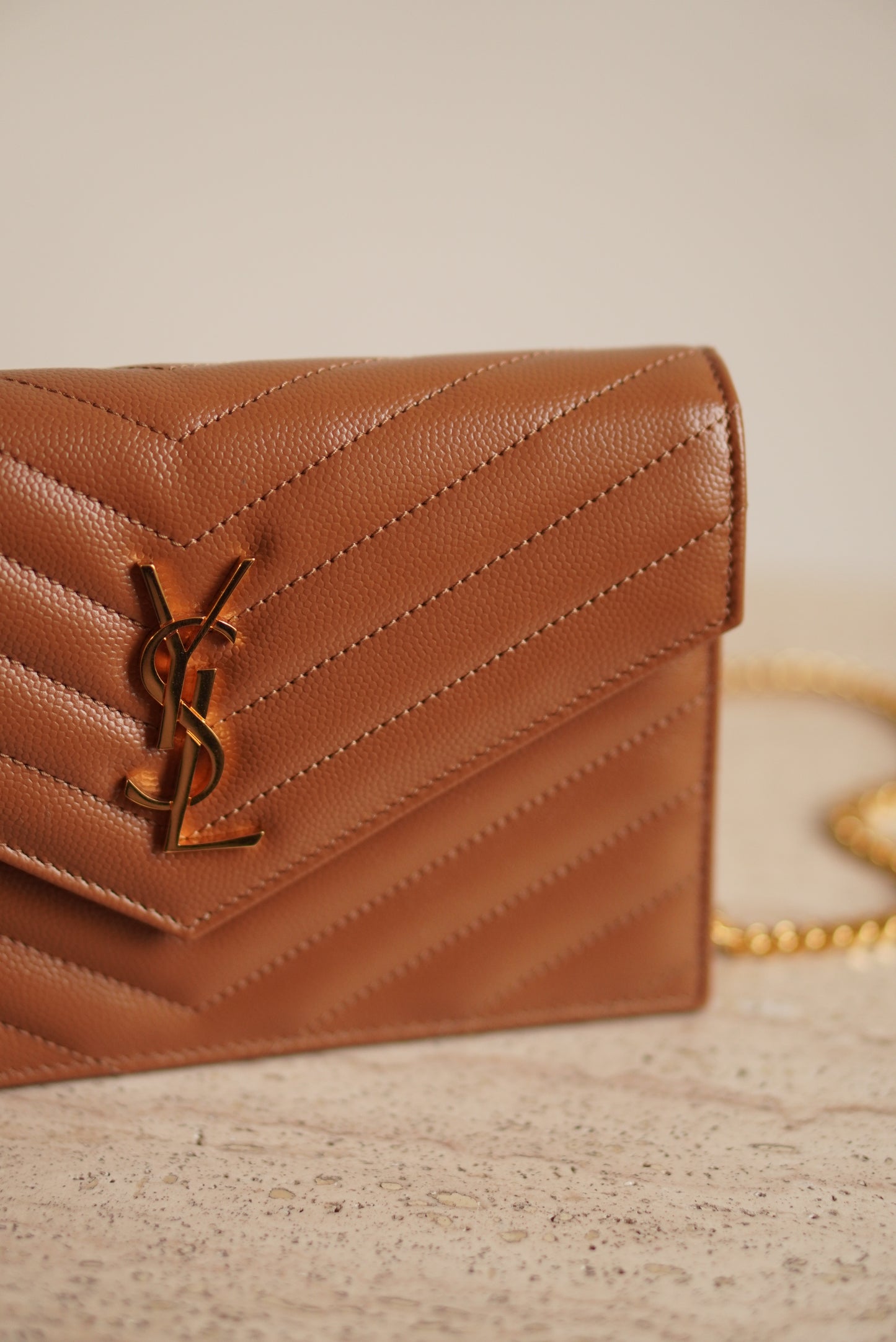 SAINT LAURENT CASSANDRE ENVELOPE CHAIN WALLET