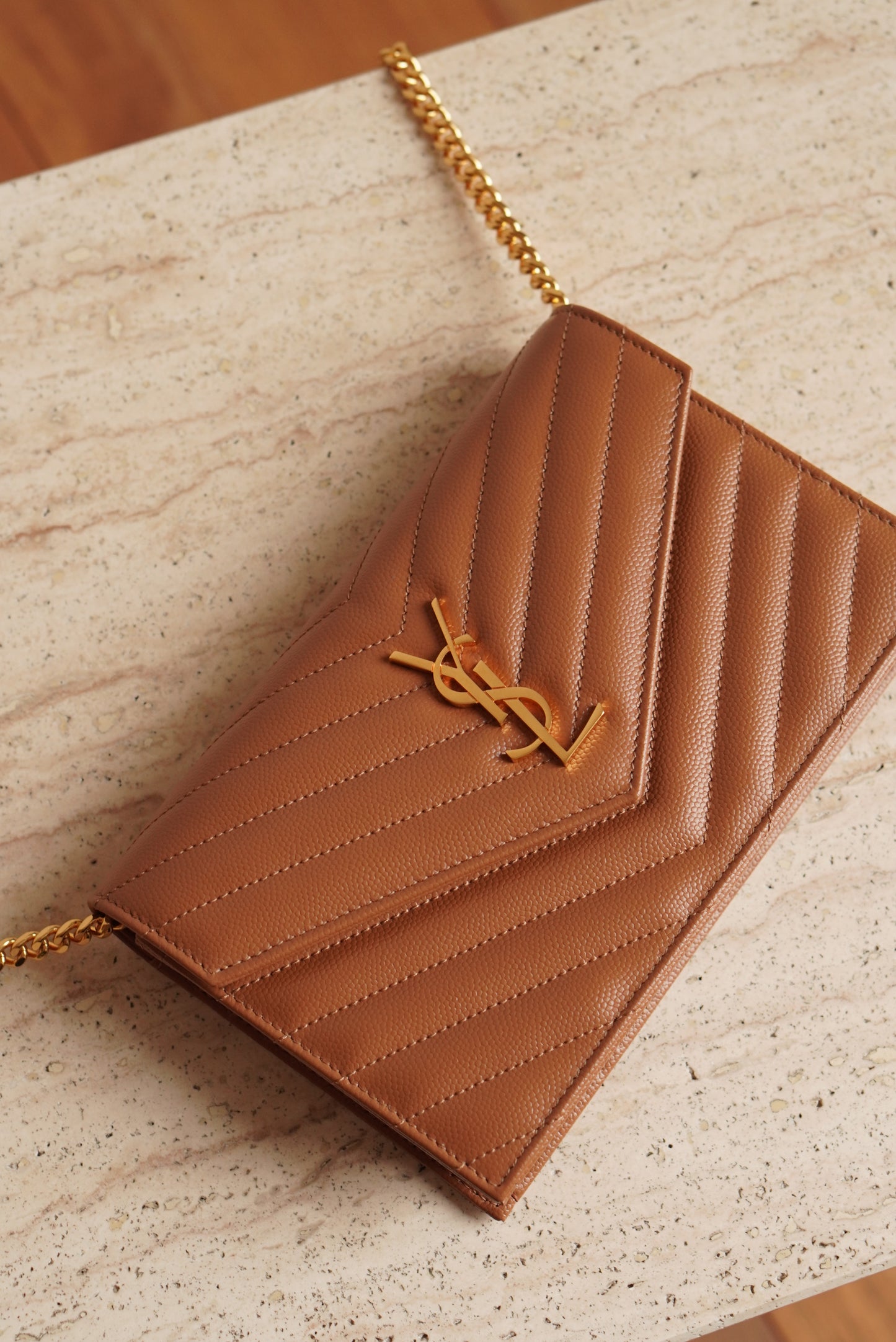 SAINT LAURENT CASSANDRE ENVELOPE CHAIN WALLET