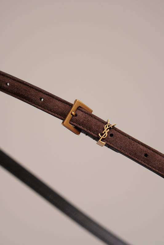 SAINT LAURENT CASSANDRE BELT EXTRA THIN | BROWN