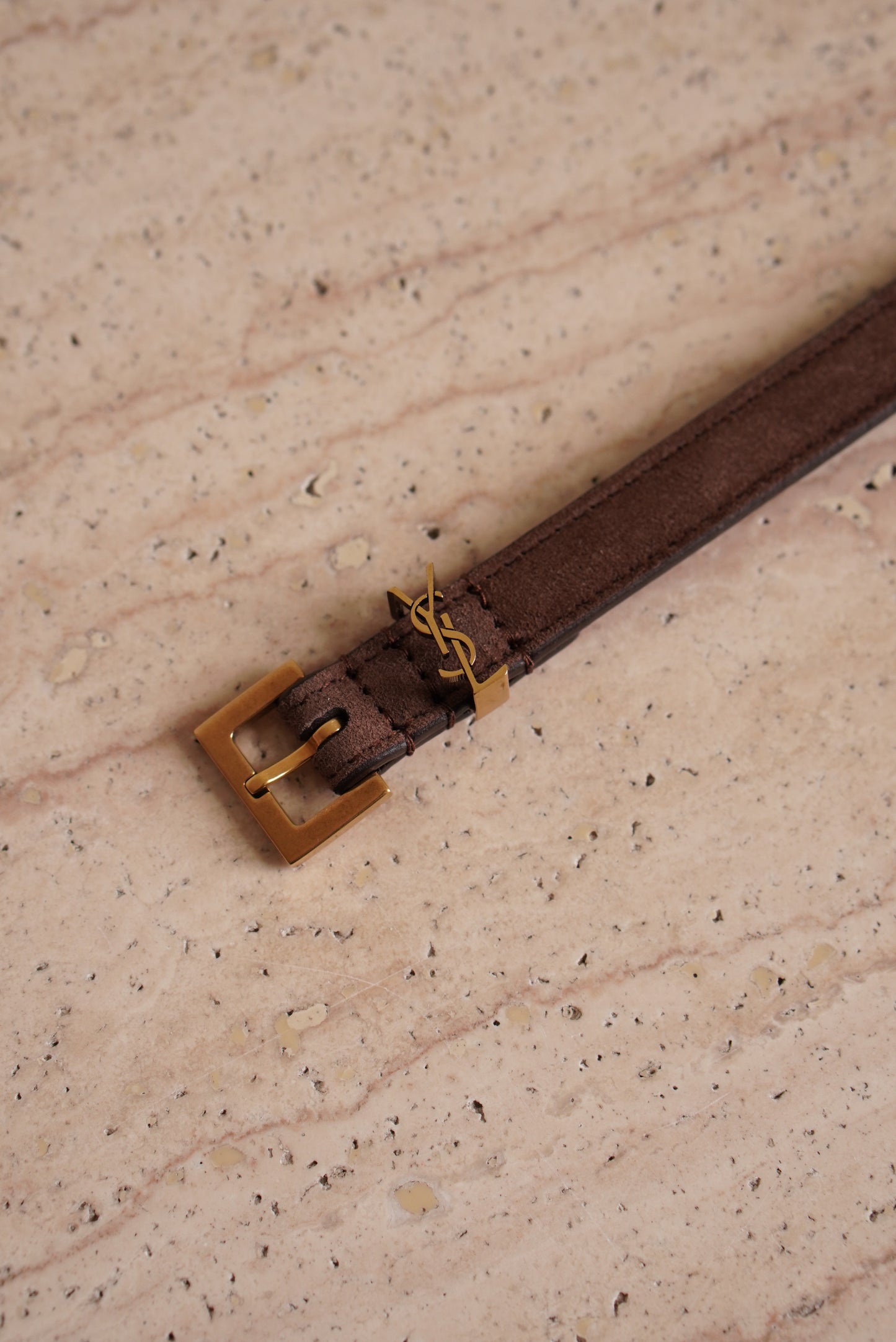 SAINT LAURENT CASSANDRE BELT EXTRA THIN | BROWN