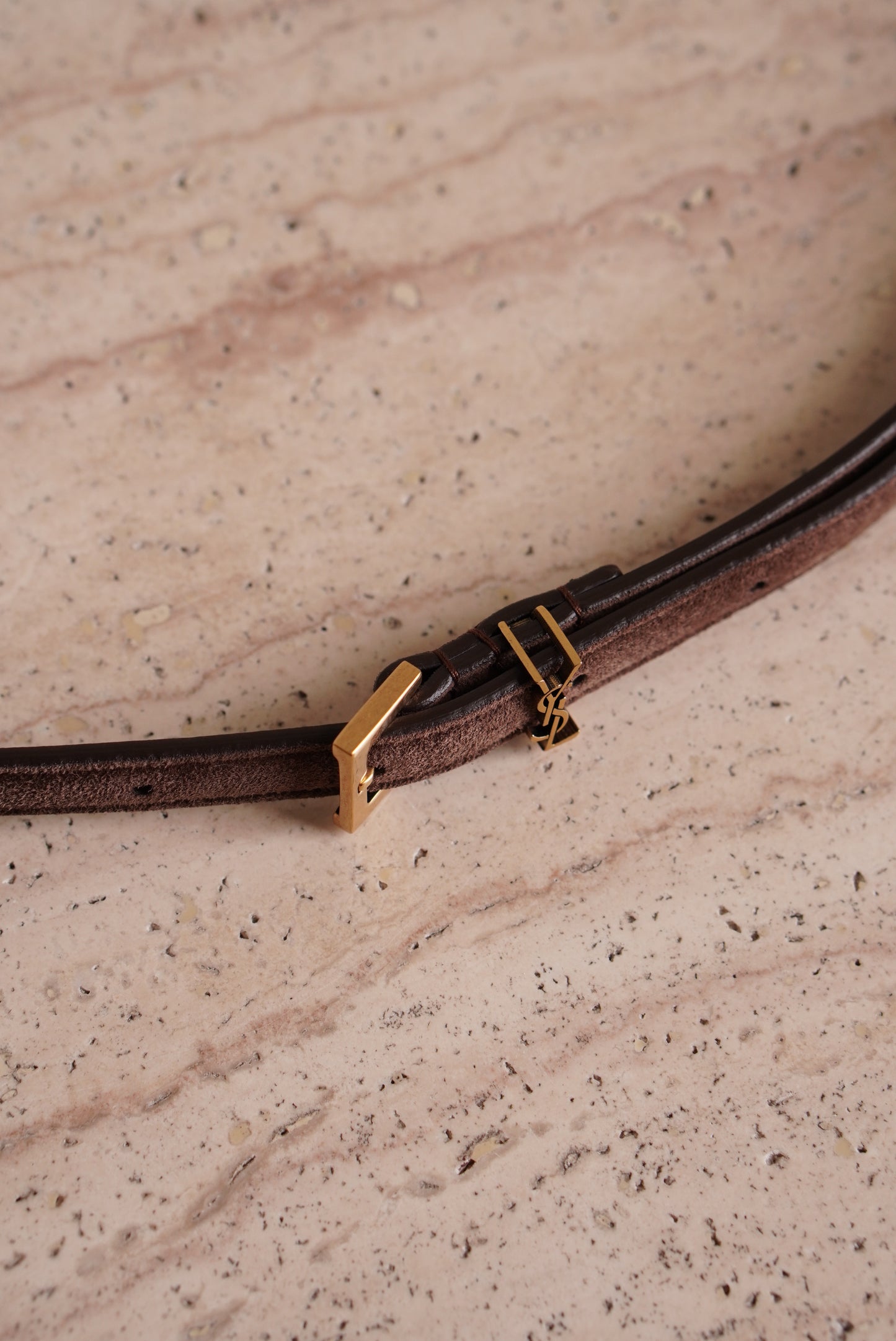 SAINT LAURENT CASSANDRE BELT EXTRA THIN | BROWN