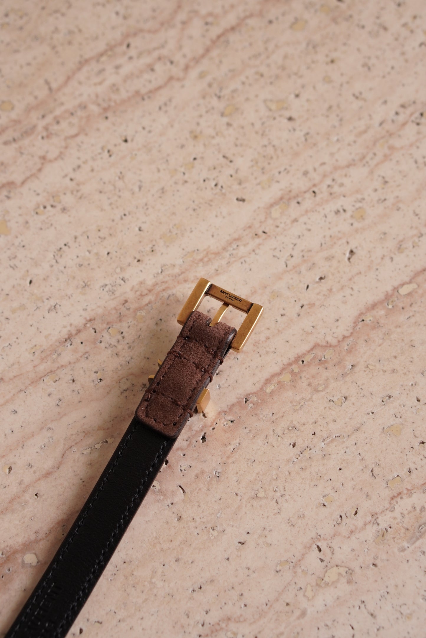 SAINT LAURENT CASSANDRE BELT EXTRA THIN | BROWN